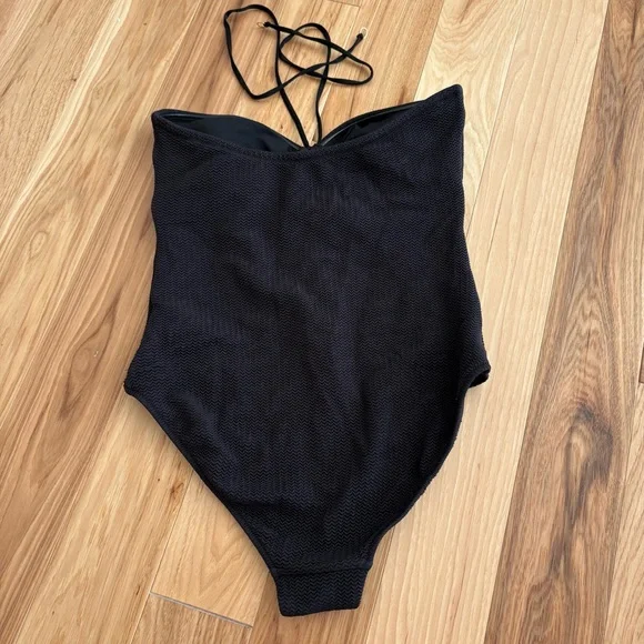 SEAFOLLY Sea Dive Halter Bandeau One Piece Swimsuit Black Vacation Beach Size 12 - Picture 5 of 8